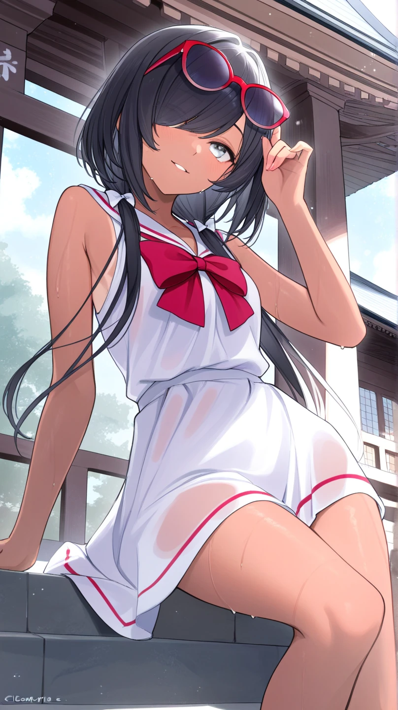 yukimi, 10., long hair, dull bangs, flat chest, No expression, shy, whole body, highest quality, (randoseru backpack:1.4), garden、In underwear、angle from below、kneel down、(small area white panties:1.4)、(masturbation:1.4)、(put your hand inside your pants:1.4)、Striped pattern、embarrassing、Transparent、