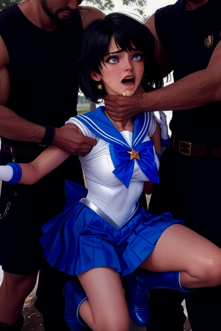 Black Hair, White skin, Perfect Anatomy, Realistic, Flat Chest, ((Browsing Caution)), See through, ((Sex)), Pupils dilate, Tears flow, 8K, Very detailed, high quality, Vaginal ejaculation, ((R-18 Performance)), small, girl, 12 years old, Sleep on your back, Through clenched teeth, Gang Rape, Two Men, Sailor suit