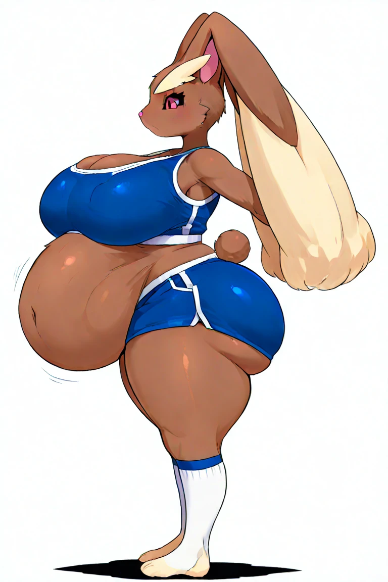 full body in image, full naked woman, naked body, (feet on image), simple hair, female naked body, curvy body, large hips, beautiful woman, thicc body, big thighs, voluptuous body, full thick body, dinamic pose, curve body. detalied pose, body, simple background, expressive face, focus on face, line art, sketch, Full body image of Lola Bunny from Space Jam, full body in image, wearing her original outfit (Tune Squad basketball uniform with a white jersey and blue shorts), long ears, female anthropomorphic rabbit body, athletic and slender body, dynamic pose, detailed pose, simple background, expressive face showing confidence, focus on face, line art, sketch