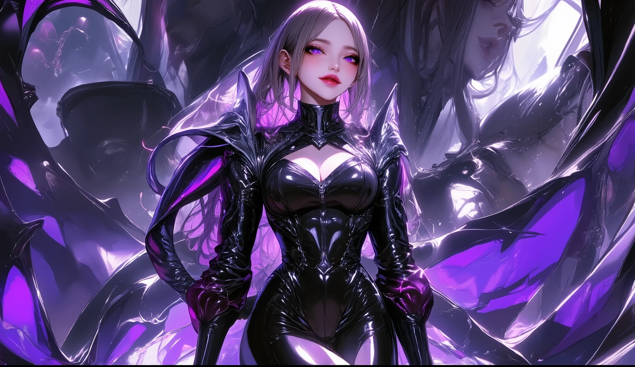 Insanely detailed photograph of a gorgeous vampire woman, goth Renaissance, (long voluminous white hair,floating hair), intricate purple eyes, black wings, bat wings,(spreading vampire wings so widely), she drops off so softly, fantastical, vampire, (wearing a Saint Seiya black armor, amor is decorated shining dark colorings, high detail), ethereal, hyper detailed, 32k resolution, dynamic lighting, hyper detailed, intricately detailed, trending on Artstation, triadic colors, volumetric lighting, BalenciagaStyle