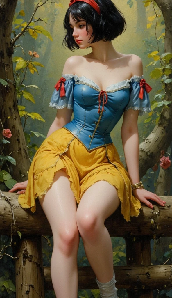 Spouse White Snow Himes、
((NSFW)),
19th Century style,
Full body,
Old photo,
1girl, 7guys,
Early summer in 19th century Switzerland、
Snow White's skin is white as snow、
She has black bob hair with red ribbons、
she wears a blue bodice and a yellow miniskirt、
Prostitute yourself against a goblin in the woods、Snow White has sex outdoors、Snow White makes indecent products in front of goblins、Snow White opens her crotch and shows her pussy to a goblin、