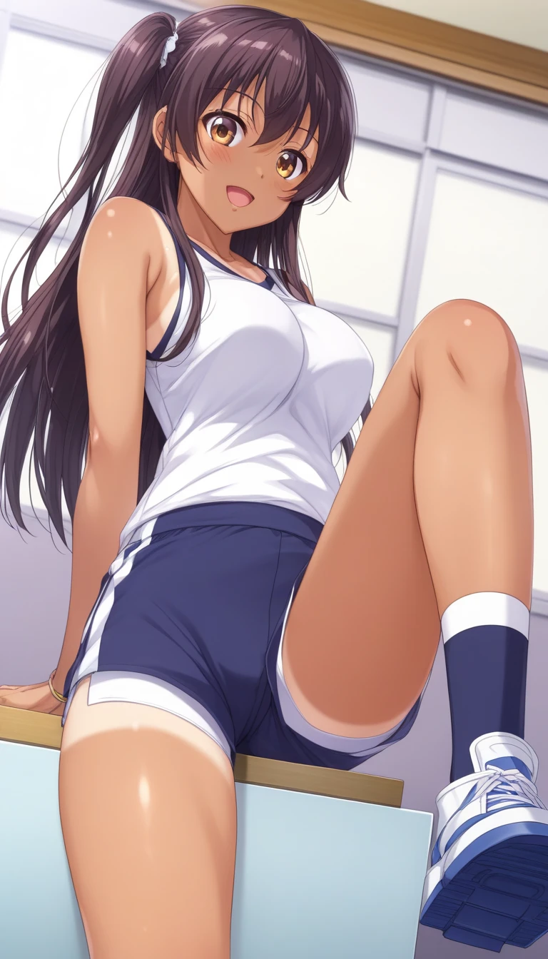 (masterpiece), (highest quality), 8K resolution, Very detailed, Very detailed, Photorealism, (1 girl), alone, Outdoor, stage, Linked fences, From below, Sitting,Perfect body, high school girl, Big Breasts, Sailor suit,Pleated skirt, (Panty shot,White panties), loafers