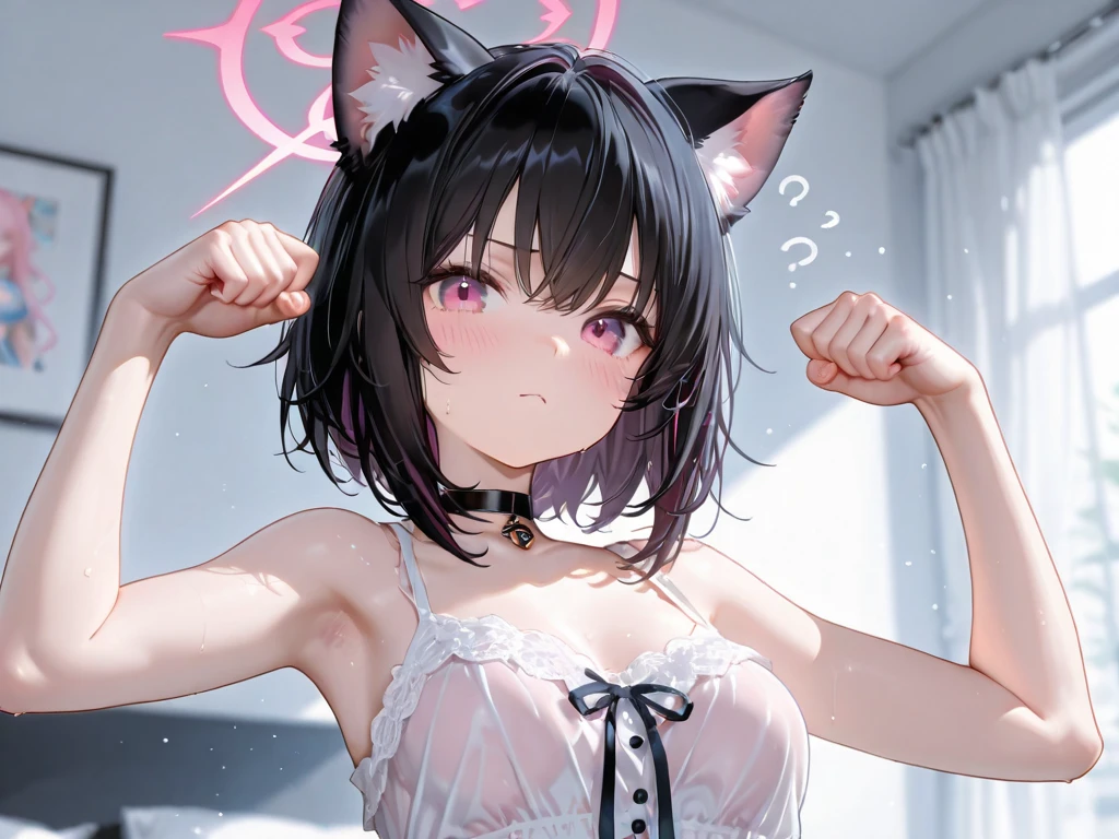 1 lady, masterpiece, Highest quality, ultra detailed, CG unity 8k wallpaper, Cinema Lighting, Lens flare, Beautiful details in the eyes, ultra detailed eyes, Red eyes, Collapsed night street, Fluttering hair, black hair,
red streaked hair , cat ears, black ears , cat's whiskers , short hair, slicked back hair, abdominals、Bright smile、Half mouth open、White teeth are visible, (black Cargo pants、red TankTops), profetional lighting、 Gray Light Lighting, large breasts, muscular, evil smile, evil grin, (sharp eye:1.2),(scowl:1.1), (stare at viewer:1.5), (embarrassed,blush:1.3), ,nsfw,(ecstasy:1.3) ,(slut:1.2),(vulgarity:1.3),(fucked silly:1.1),(steam:1.1),(wet:0.8),(drooling:0.6),(sweat:0.8), (defenseless、Beautiful eyes illuminated by the light、Shiny Hair、Reflected Eyes ), Stick her tongue out, {very aesthetic}, crawling on all fours, cat tail, (thigh-high socks:1.0), striped socks, red shoes, from above, black tail, dirty alley, paw pose, portrait, leaning forward, ass up, arching back, fisheye.