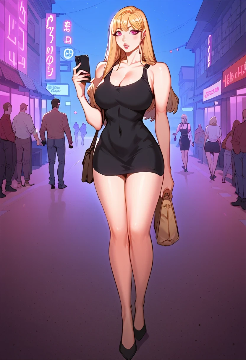 high quality, very detailed, 8k, character design, (realistic cartoon, intricate details), 2.5 D, cartoon animation style, dead or alive character, 5 american women, multiple women in 1 image, USA girls, different hair color,different hairstyle, different hair length, different eye shapes and eye colors, different facial features, american female facial features, all wearing party dress and necklace, all having curvaceous figure and XL huge breasts, strong thighs, toned stomach, all wearing black elite party dress, night city in background, sitting under a street light, sharp light focus, light and shadow