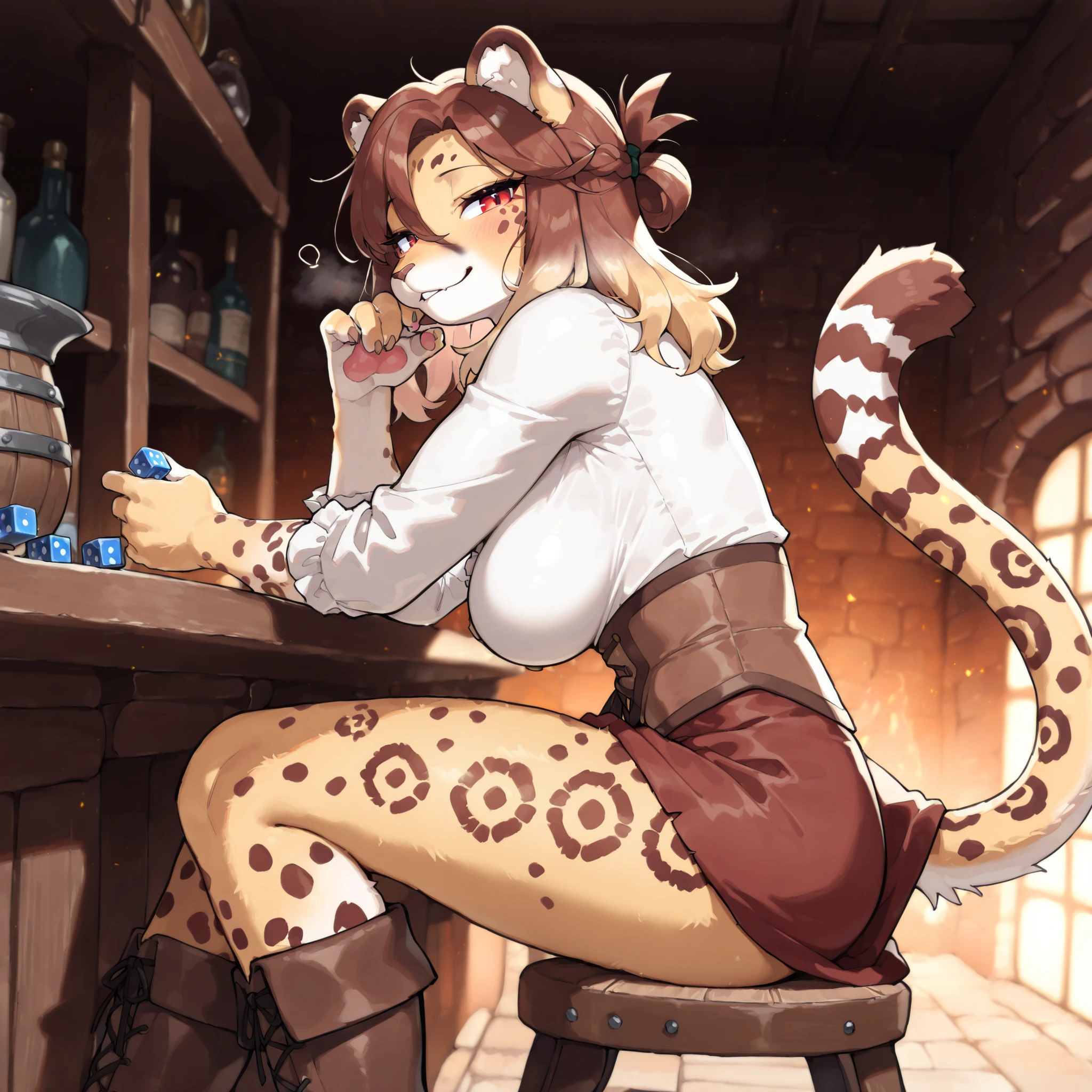 anthropomorphic Tauren, Fluffy, high resolution, realistic, Soft, 4K, upscales, high detail, Delicate fur, ((The tail in the right place)), tavern glory hole, shaggy, green eyes, bovine face, bovine snout, bovine tail, realistic fur, ((peeking at viewer)), huge fluffy ears, 1 tail, hyper nipples, hyper breasts, saggy breasts, hyper areola, black fur, black body, hyper canine pussy, presenting canine pussy, dripping pussy, tight canine pussy, puffy canine pussy, lifted arched cow tail, ass sticking out, long nipples, two arms, two hands, perfect pupils, 2 cloven hooves, sucking dick, hair bun, double handjob, smug expression, looking back at viewer
