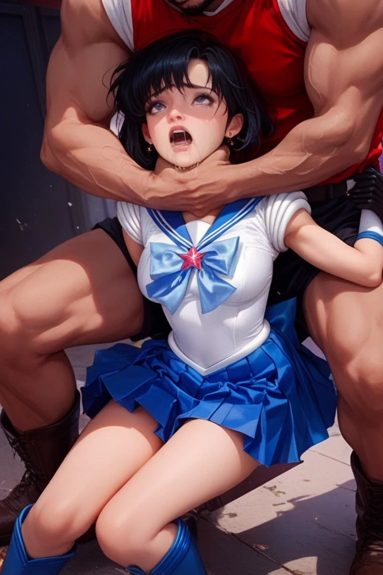 masterpiece, highest quality, High resolution, 1 Girl, Sailor Mars, Black long hair, Red elbow pads White long gloves, (Sailor Senshi Leotard:1.47), (The leotard is white:1.7), Red collar and ribbon, The fabric of the leotard is thin, NSFW, (One 40-year-old mafia man, penis:1.4), Perfect Anatomy, (mating press:1.2), sexual intercourse, ((((penis enters vagina)))), behind, Spread your legs, Beautiful vagina depiction, (blush), ((Binding, Rotate your arms behind your back:1.27)), ((Restrained by rope)), Beautiful girl sexual intercourse with a man