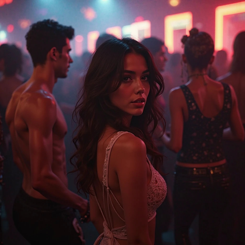 Highest quality、Nightclub、Get excited、woman、front、up、Light、bright