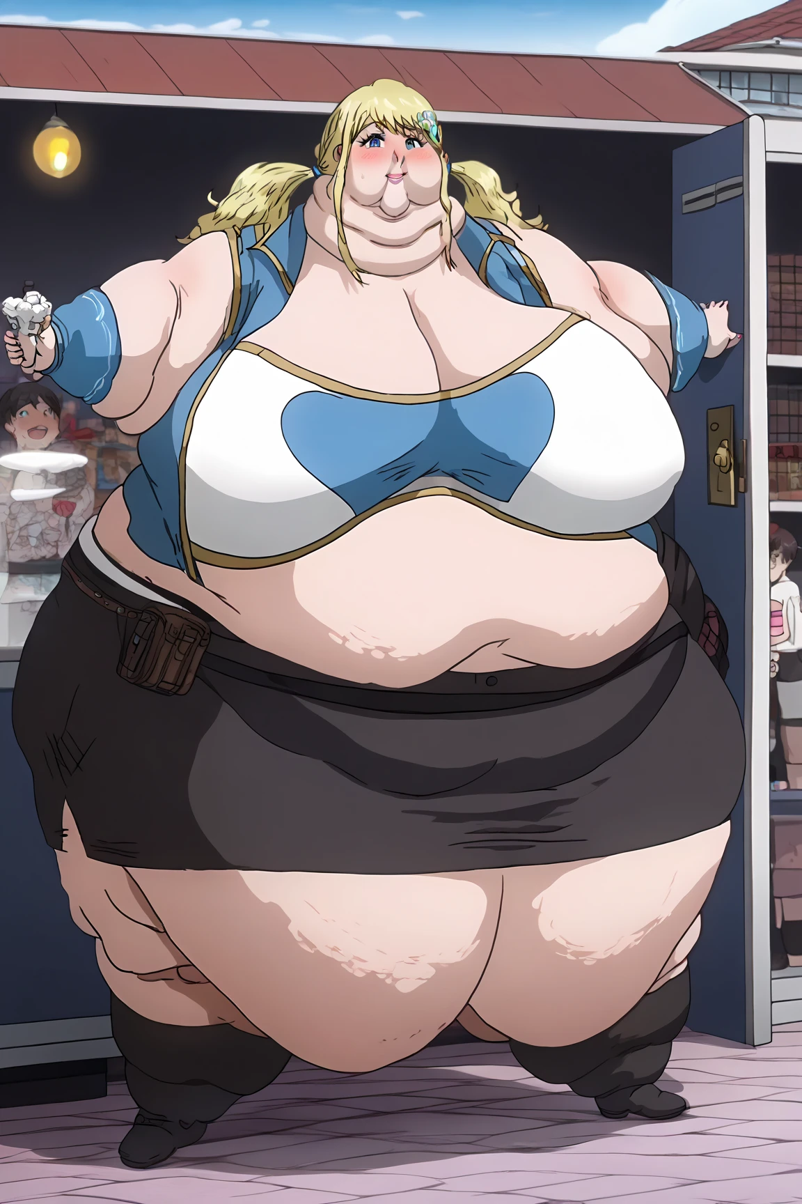 (1milf, solo), sitting, (sleeveless shirt, hotel doorman uniform, bow tie), French twist updo, embarrassing big smile, (masterpiece best quality), delicate illustration ultra-detailed, sagging gigantic huge breasts, (customer service counter), work desk, buildings background, ((showing hairy armpit hair)), thick makeup, upper body only, pamphlet, (in hotel lobby), sweating, hand behind head, tablet, stomach hair, dark blonde hair, pen holder 