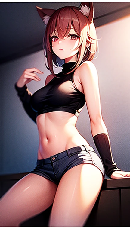 Navel exposed clothes ponytail