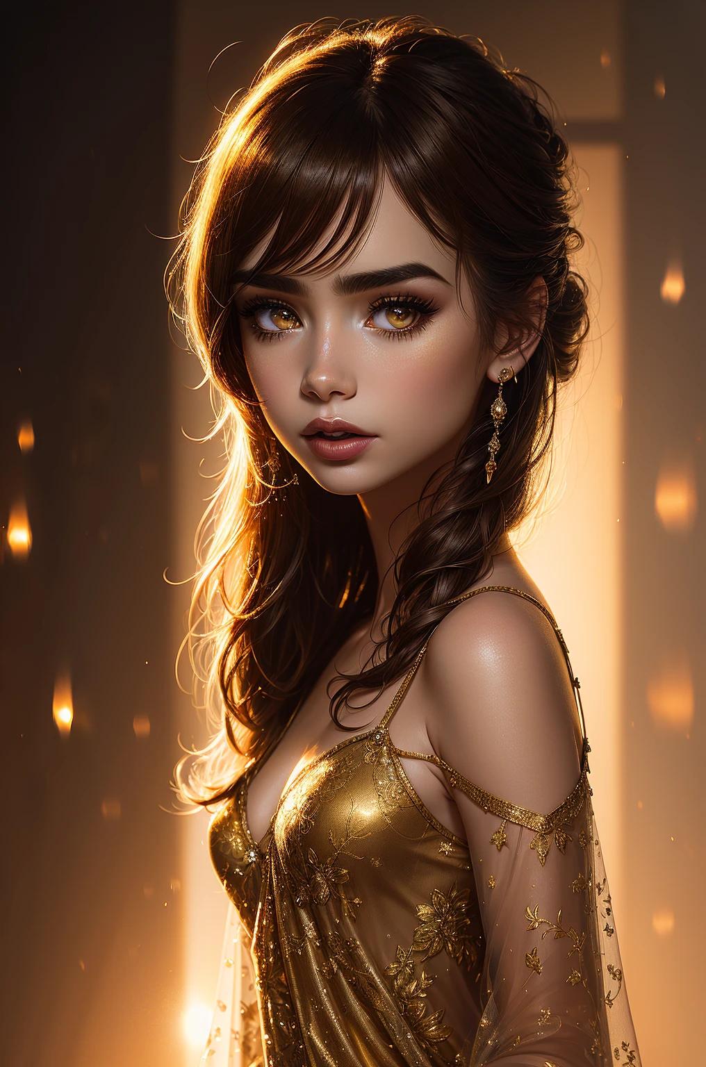 portrait Jenna Ortega, wearing sexy clown outfit, in the circus, 8 0 3 0 s, curly hair, intricate, elegant, highly detailed, digital painting, artstation, concept art, smooth, sharp focus, illustration, art by thomas kindkade, charlie bowater, artgerm, greg rutkowski, alphonse mucha and alexandra fomina, 36k, glittering, shining