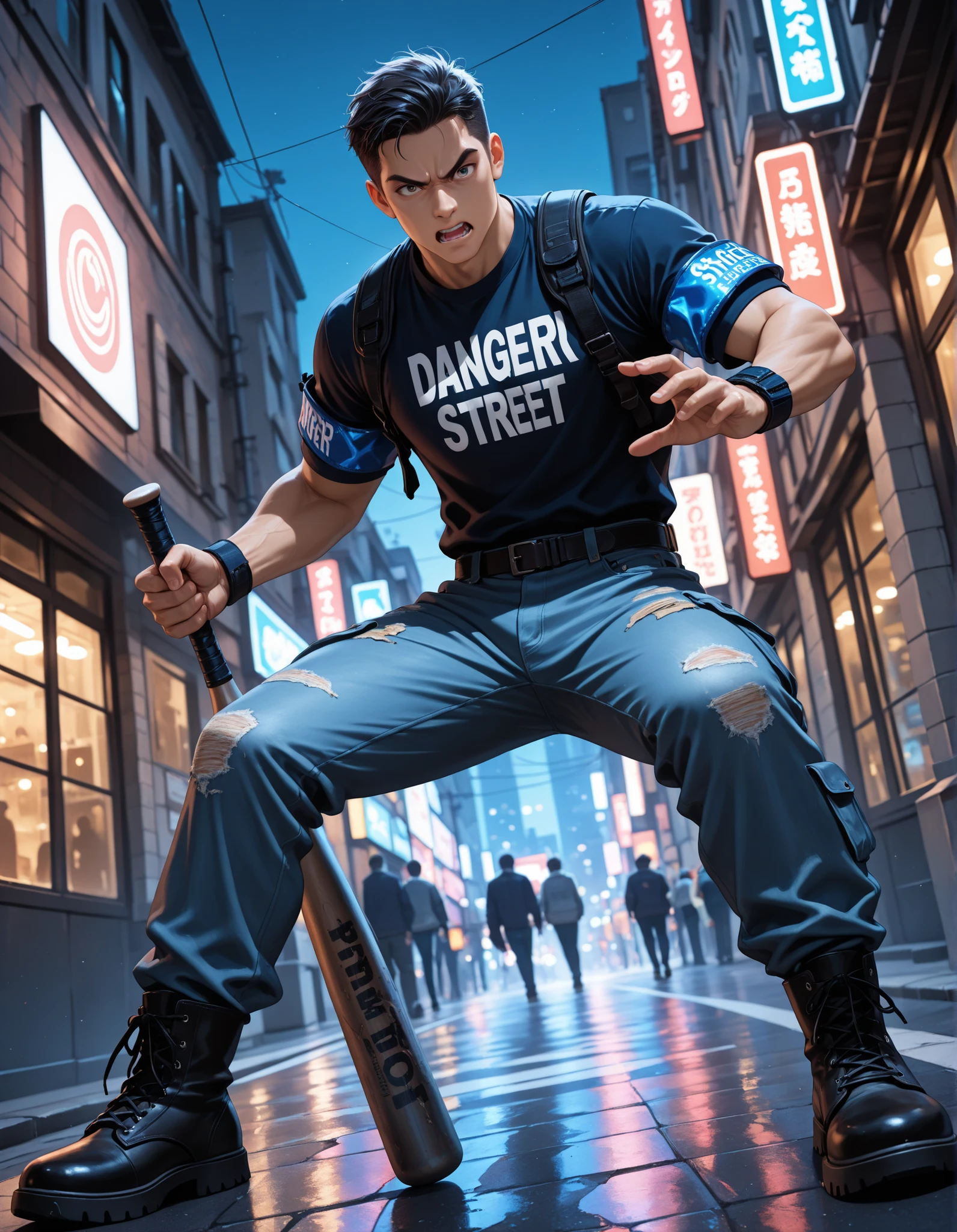 Handsome man at 40 years old Light grey full body workwear、Shocker Belt、Black work boots、parking、explosion、Blowing away、logic,Gay ,Black Hair、Very short hair。With legs open、The crotch area of the pants is bulging、Scream Sticking out tongue Painful face、