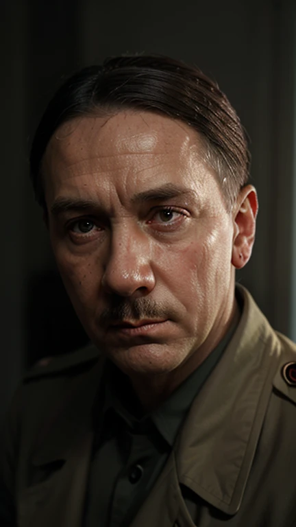 3d render, Adolf Hitler, call of duty gameplay, cowboy_shot, first person shooter view, 3d render, unreal engine 5 render, detailed face, detailed eyes, perfect eyes
