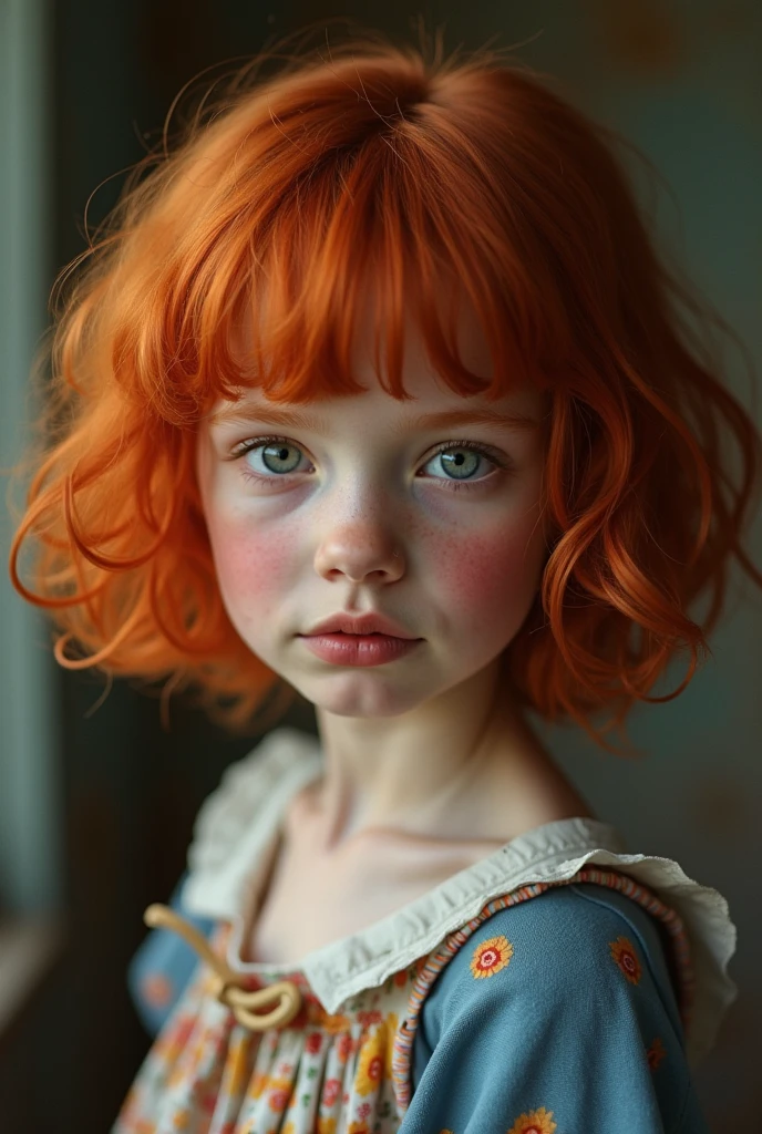 A two year old redhead girl, short curly hair and green eyes naked, small