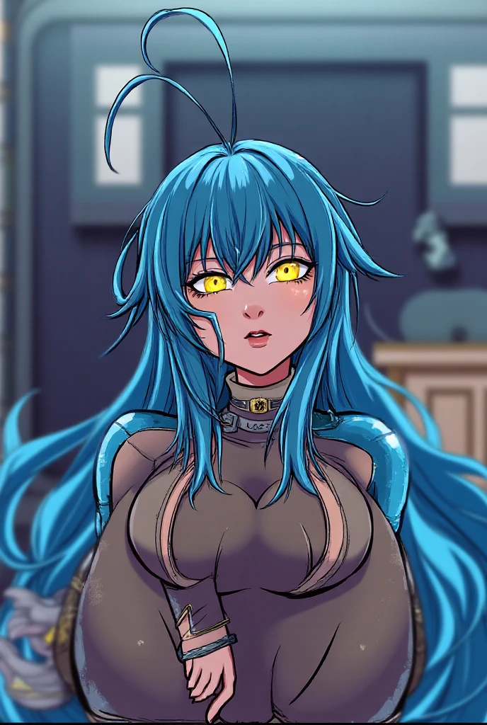 1girl, solo, cowboy shot, blue hair, scales on neck, pointy ears, cyclops, green eyes, horns, :3, office lady, cleavage, skindentation, hands on own chest
<lora:cacochan_v1-000011:1> <lora:sciamano420_v2-000015-32rank:unet=1:te=0>