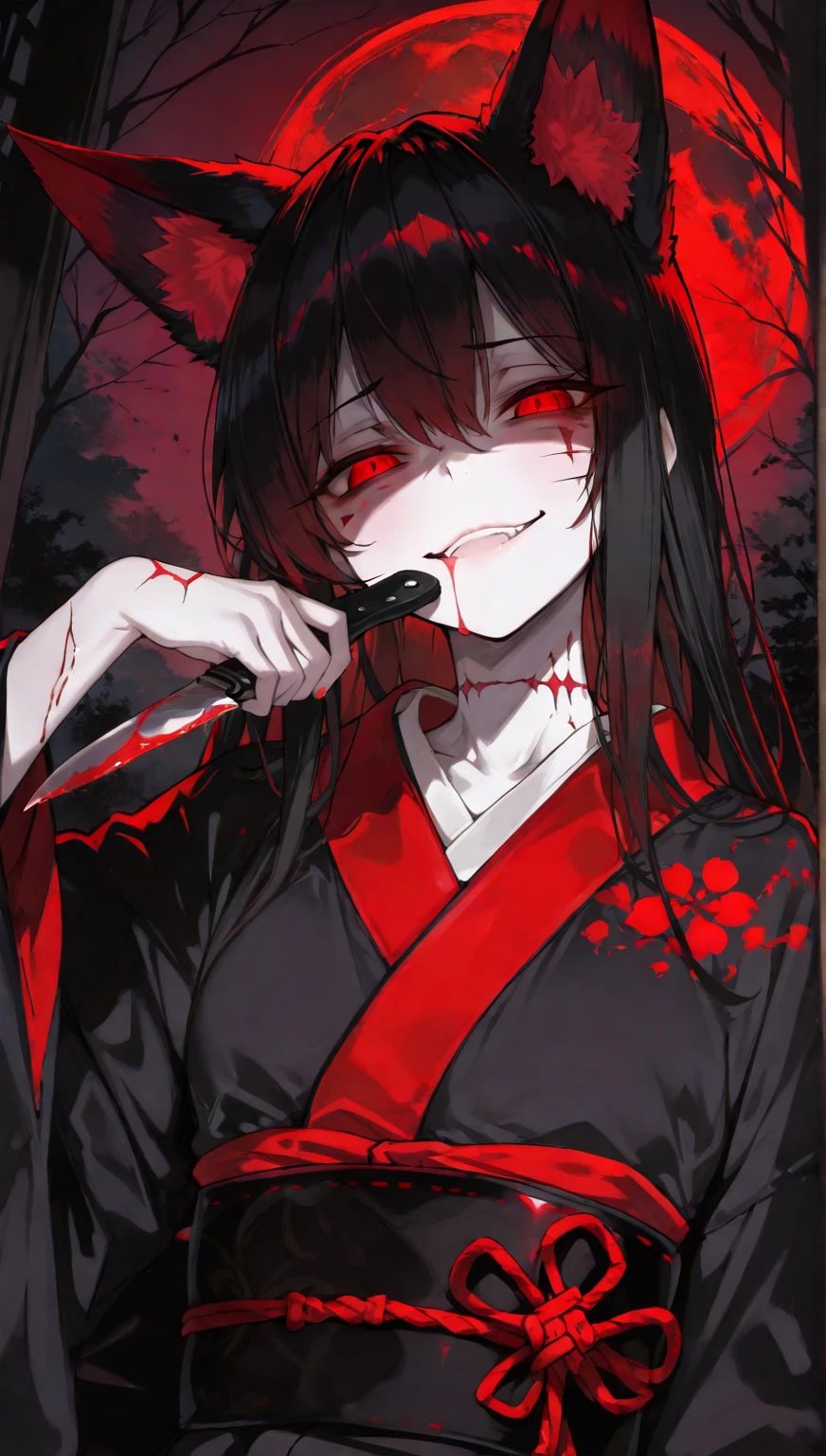 Black robe,red colour,Vampires,White skin of the,brunette color hair,red eyes,fang,pointy ears,
