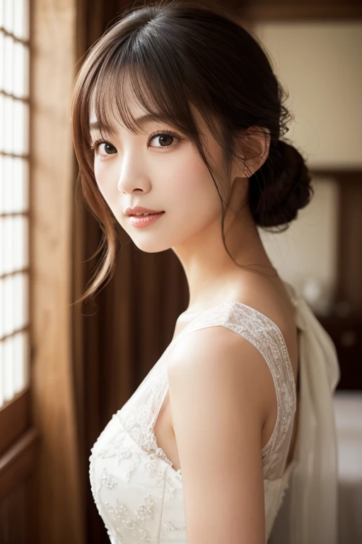 masutepiece, Best Quality, Illustration, Ultra-detailed, finely detail, hight resolution, 8K Wallpaper, Perfect dynamic composition,(8K, Photorealsitic, Raw photography, Top image quality: 1.4), Japan high school girls、(Random hairstyles:1.2)、cleavage of the breast:1.2、Super Detail Face、Eye of Detail、二重まぶた、foco nítido:1.2、prety woman:1.4、light brown hair、top-quality、​masterpiece、超A high resolution、(Photorealsitic:1.4)、very detailed and professional lighting、Loose long knitwear、slender、serious facial expression、short-haired、cowboy  shot