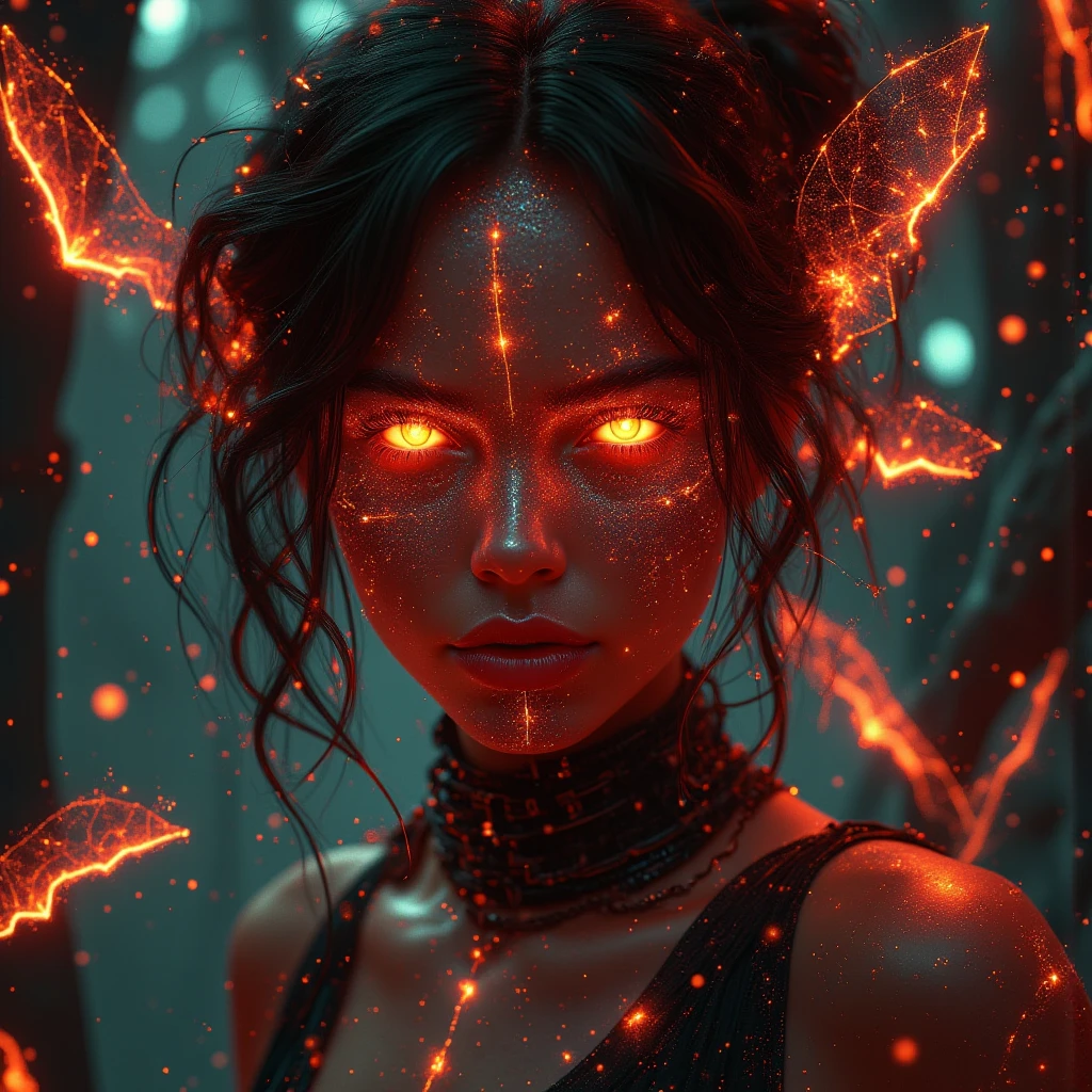 Fine、(The best illustrations)、8k UHD resolution、intricate-detail、top-quality、realisitic、ultra-detailliert、The best lighting、Best Shadows、Soft lighting、Ulutra HD、Dungeon and Dragon、caves、Dungeon、 A Necromancer、natta、Dark style、Succubus、Devil's Daughter、Bat Wings,(((Demon Hornlack-rimmed round glasses))))、(((Colossal tits)))、(Devil's Tail)、(red eyes glowing:1.6)、masterpiece、beautiful countenance、Tindall Effect、photos realistic、(High Detail Skins:1.2)、8KUHD、Digital SLR、hightquality、a picture、hight resolution、 absurderes、Ponytail distortion、best ratio four finger and one thumb、女の子1人、hair adornments、Red sparkling gemstone necklace、jewely、Beautiful expression、Body Up、Large breasts emphasis、Toned waist、Wide buttocks、Tindall Effect、Photorealsitic、(High Detail Skins:1.2)、pink nipple, pink pussy