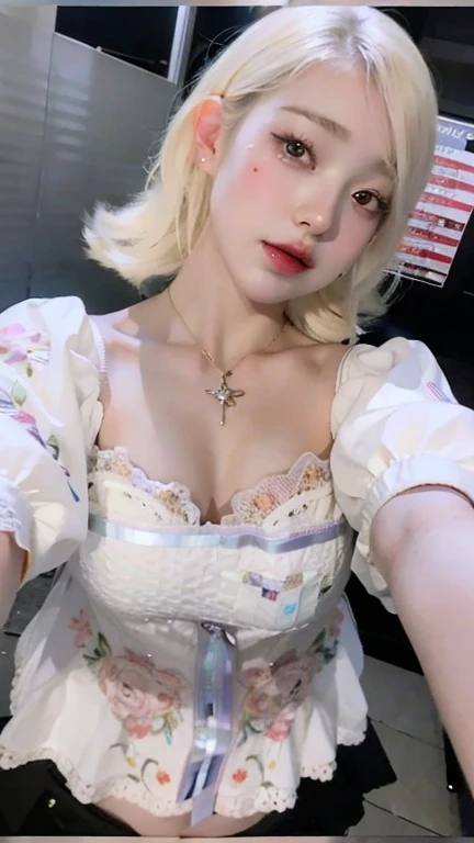 masterpiece, highest quality, High resolution, lucy heartfilia, blonde hair, long hair, big breasts, white shirt, No sleeve, belt, blue skirt, cowboy shot, Lying down, looking at the viewer, indoor, Clothed, smile, open your mouth,ejaculate in mouth