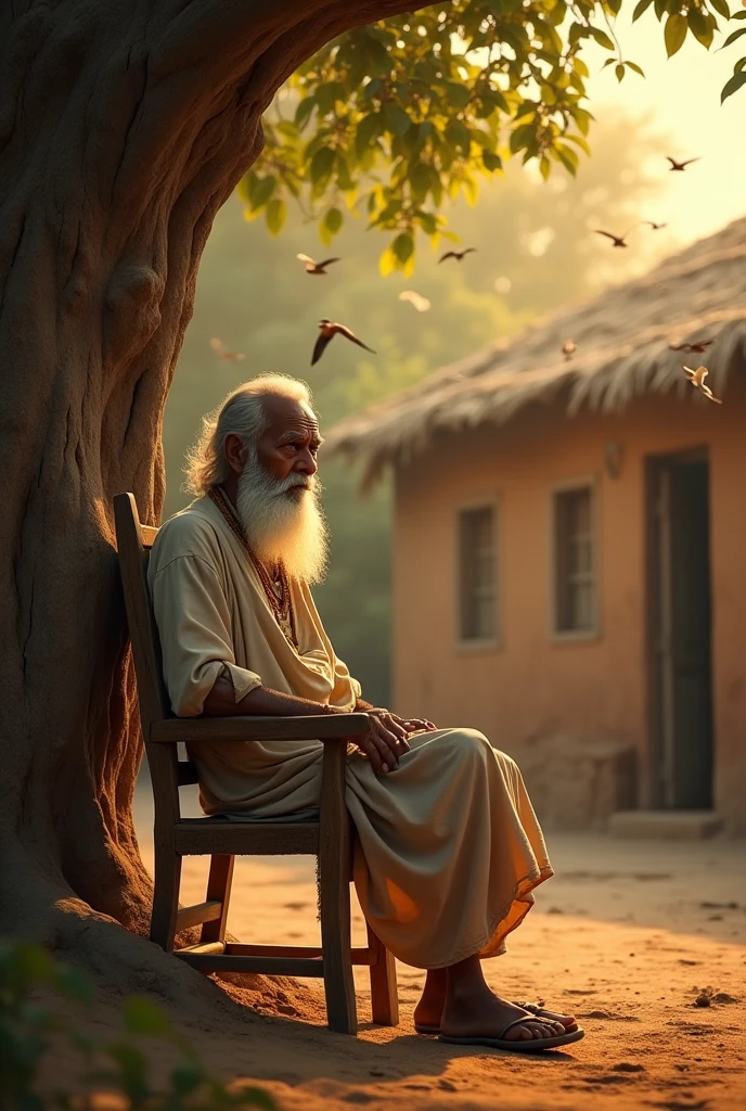 In 3D animation style:The old Brāhmaṇ collapsing on the ground, weak and defeated, after being refused food.