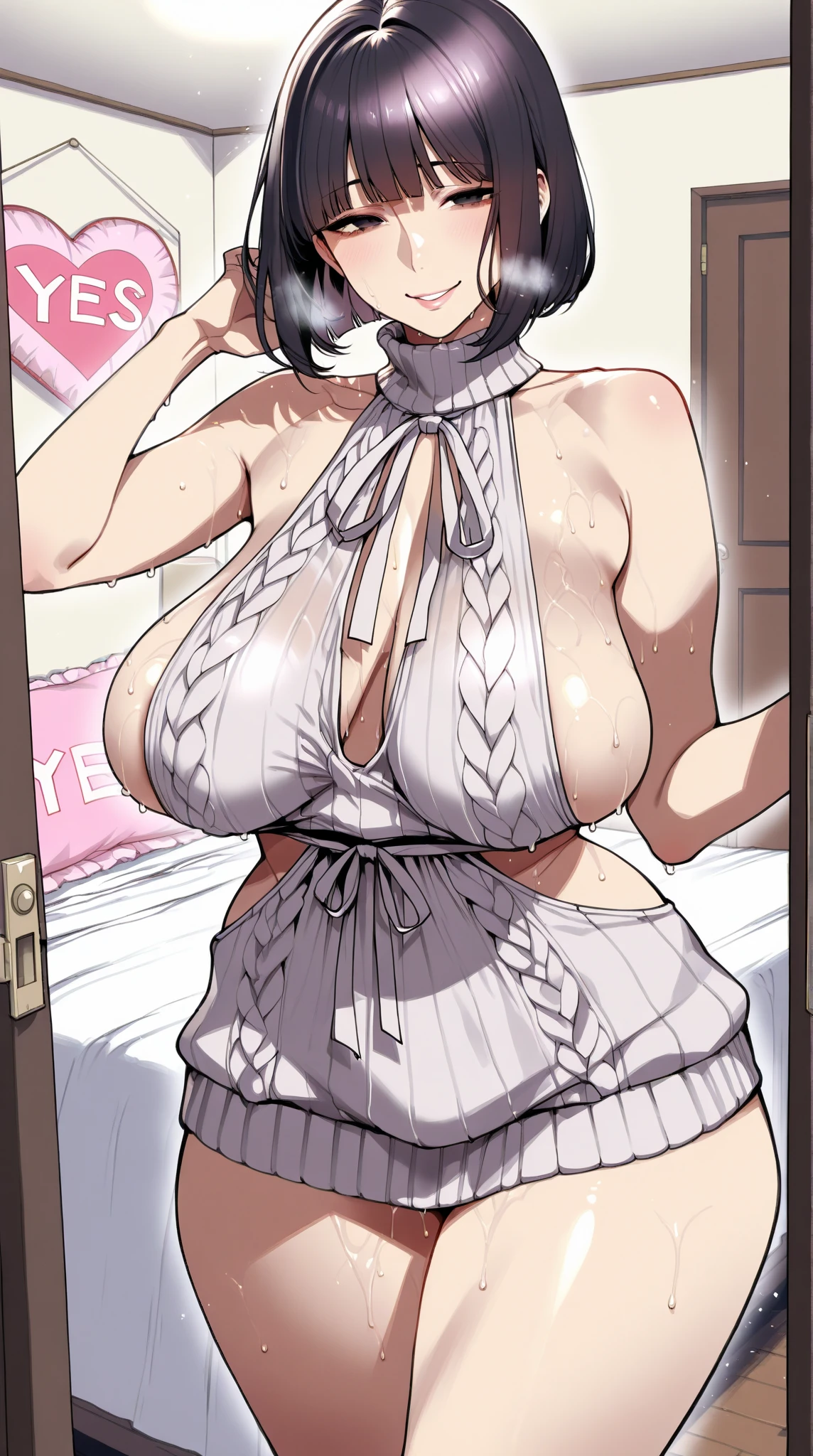 Komi shoko, 1girl, solamente, Looking_en_espectador, sonrojarse, (High detail), ((Lineart limpio)), ((Relajado)), lleno_cuerpo, Calidad superior, purple hair, Cabello largo, ((((Ropa interior sexy)))), ((muslos gruesos)), , tetas grandes, En pie