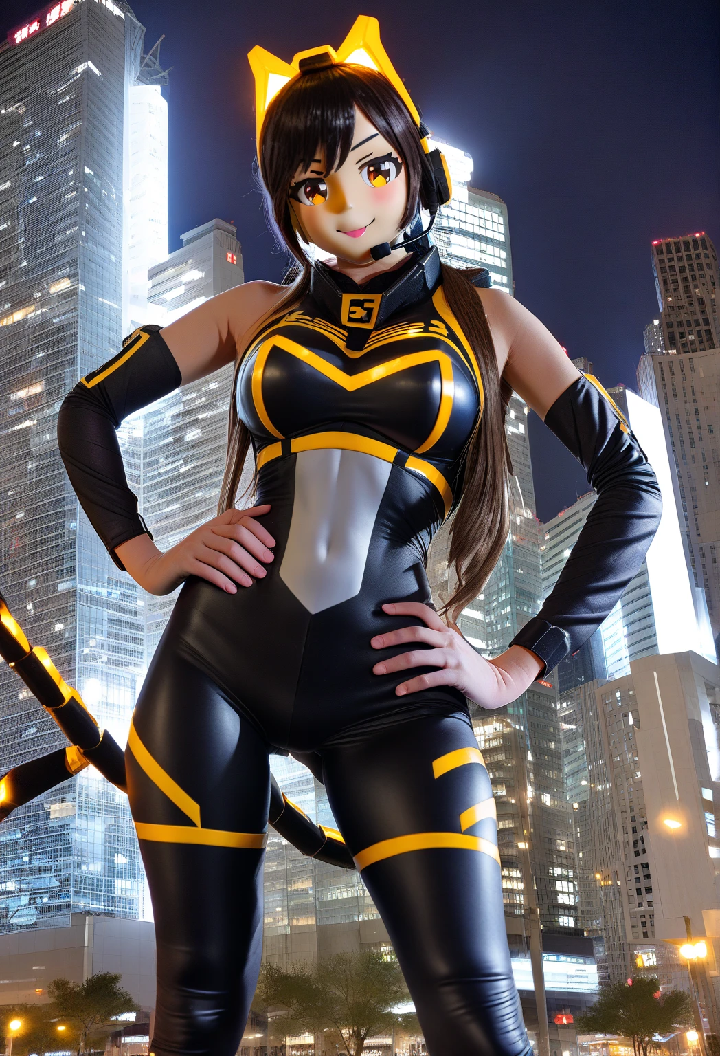 I want you to create an anime character from my hero academia my oc. Una chica de anime de color de piel balnca ojo izquiero verde esmelda y ojo derecho azul zafiro en el centro de las pupilas un corazon no tan notorio un delineado lijero en sus mejillas un sonrojo lijero color de labios rojo brillante que se llame Daphne un cabello negro tamaño mitad en las puntas ondulado unos pechos no tan grandes el uniforme del anime academia de heroes el traje de pelea es un a chaqueta negra una polera blanca haste el cuello en el cuello un corazón una falda corta negra con dorado unos botines negros con dorado una manilla con el nombre (Daphne ) the character will be called( Daphne kirishiko) eyes not so bright . Let it be an anime photo.