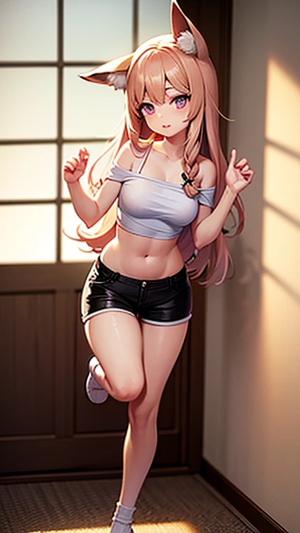 girl,Young,(masterpiece,Highest quality),Street,Completely naked,Bare shoulders、Gal、Pink Hair、smile、passionate、long hair、(Underboob),Big Breasts,Cleavage,(stomach),Black mini tube top、looking at the camera、barefoot、A very short black miniskirt,(Ultra Micro Mini Pleated Skirt),Strong winds、No underwear、share、solo、Are standing、barefoot,City