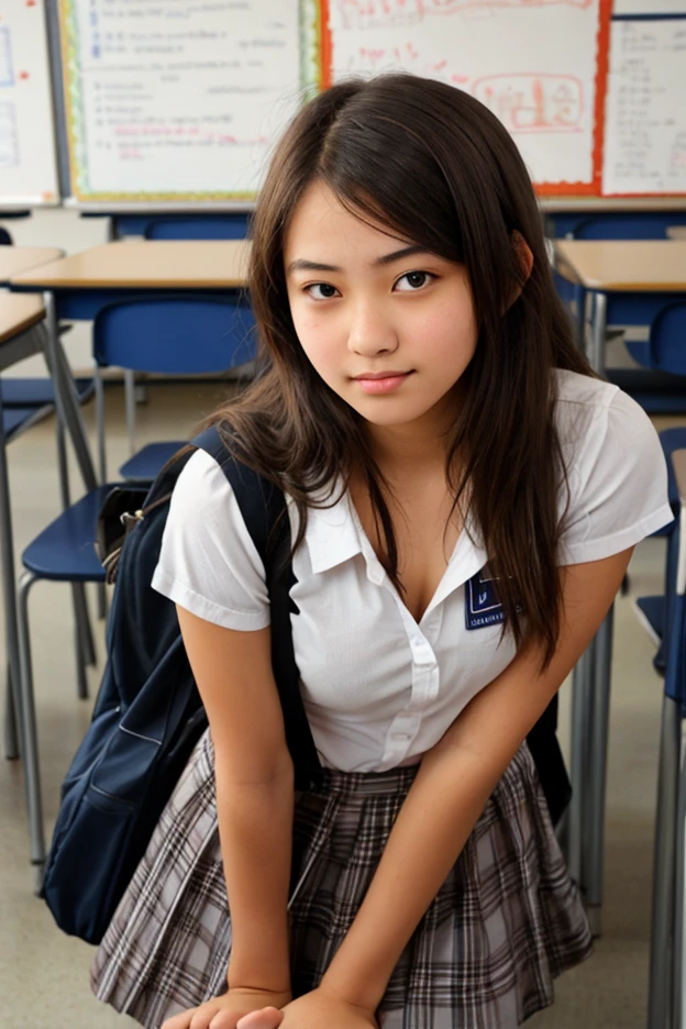 (masterpiece, highest quality:1.2), 8k, Young and beautiful girl, 85mm,Official AR RAW Photos, Baby Face、服を着たBig Breasts、Show me your ears、photo shoot, Cute face, Thighs, Classroom after school, Looking at the audience, Embarrassing、smile、No makeup, Film Grain, chromatic aberration, Sharp focus, Face Light, Bright lighting, 10 generations, Detailed face, Background Blur、((((((18 year old high school girl))))))、Tight waist、Sailor suit、i always wear glasses、Very large breasts、Big Breasts、A realistic Japanese school library,Girl reading a book, Best Shot