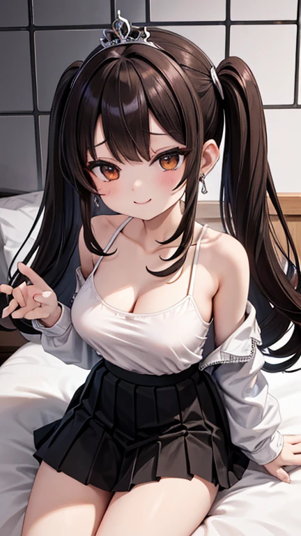 kurumitokisaki, tokisaki kurumi, clock eyes, black hair, twintails, (red eyes:1.2), (yellow eyes:1.2), heterochromia, (medium breast:1.3), grin smile, BREAK looking at viewer, BREAK living room background, BREAK (masterpiece:1.2), best quality, high resolution, unity 8k wallpaper, (illustration:0.8), (beautiful detailed eyes:1.6), extremely detailed face, perfect lighting, extremely detailed CG, (perfect hands, perfect anatomy), white towel:1.4, sitting on sofa:1.4, spread legs:1.4, tilted backwards:1.4, show feet:1.4