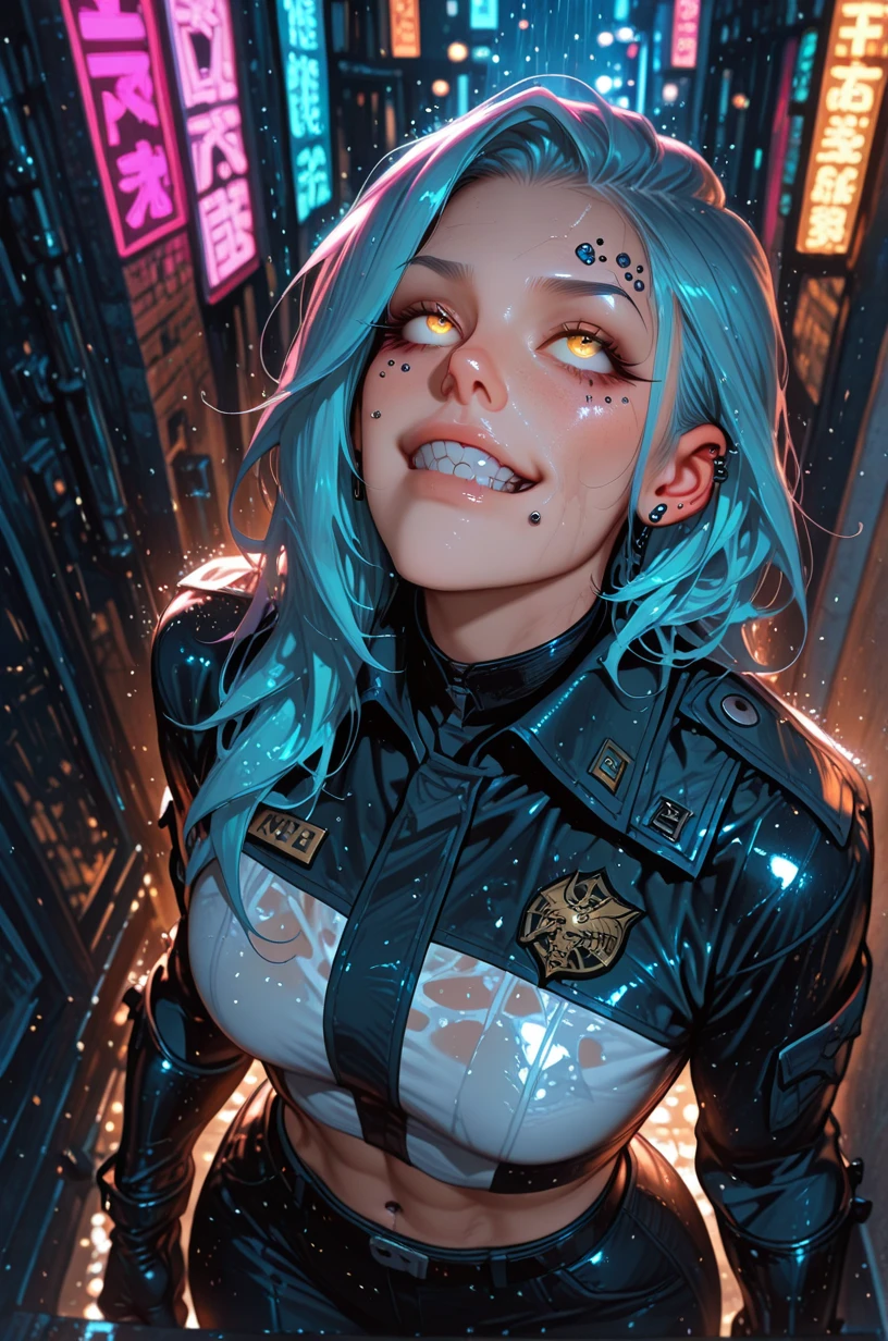girl, prettify,cyberpunk,futuristic,glow,glowing,night,street,green_hair,collected_hair , (masterpiece,detailed,highres:1.4)[,ahegao face, orgasm face, eyes glazed, blushing, mouth open, eyes rolled up, tongue out, <lora:Ahegaoo:1.5>,:7]