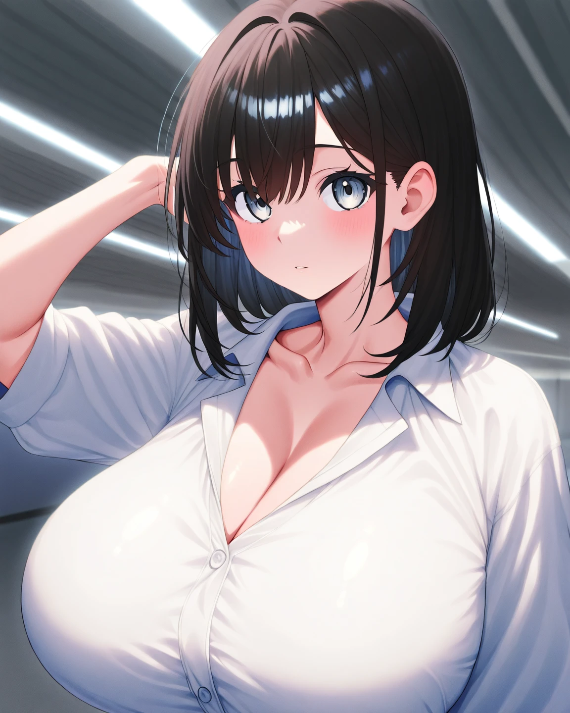 big, big, Perfect body, Excellent style, Female doctor, White, Accentuate your breasts, Arms back, Erotic expressions, Rut face, Bob, Black Hair, bangs, clinic