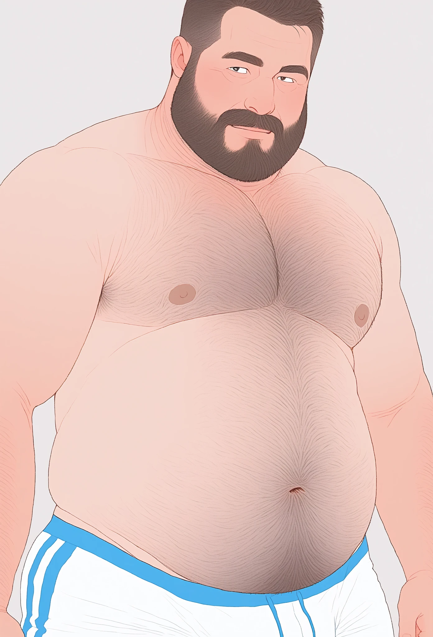 He is naked with no clothes, cartoon character of a bearded fat man extremely thick thighs bulging belly wearing a red swim trunks watch with different poses and poses, arte conceitual de desenho animado, design de personagens muito estilizado, design de personagens estilizados, design de personagens altamente detalhado, arte  em artstation, design de personagens, estilo de personagem Disney, arte conceitual, design de personagens animados, design de personagens de alta qualidade, character exploration, great character design, in the style of Disney animation, character illustration