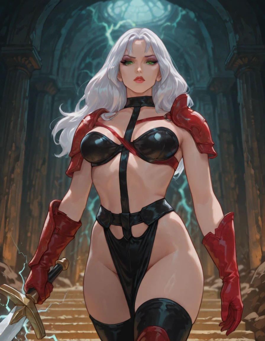 long gold hair, green eyes, sparkling eyes, deep glossy eyes, glossy lips, white pale skin, freckles on face, big eyes, juicy lips, big breasts, big hips, hourglass figure, red outfit, emerald red, cleavage, bursting, tight clothes, full body in shot, random expression, random posture, random gesture, seductive pose, seductive glare, big feet!, feet upclose, big feet, feet at the front of pic, all about feet, 5 toes on each foot, feet, two feet, big feet, sweaty feet, smelly feet, dripping