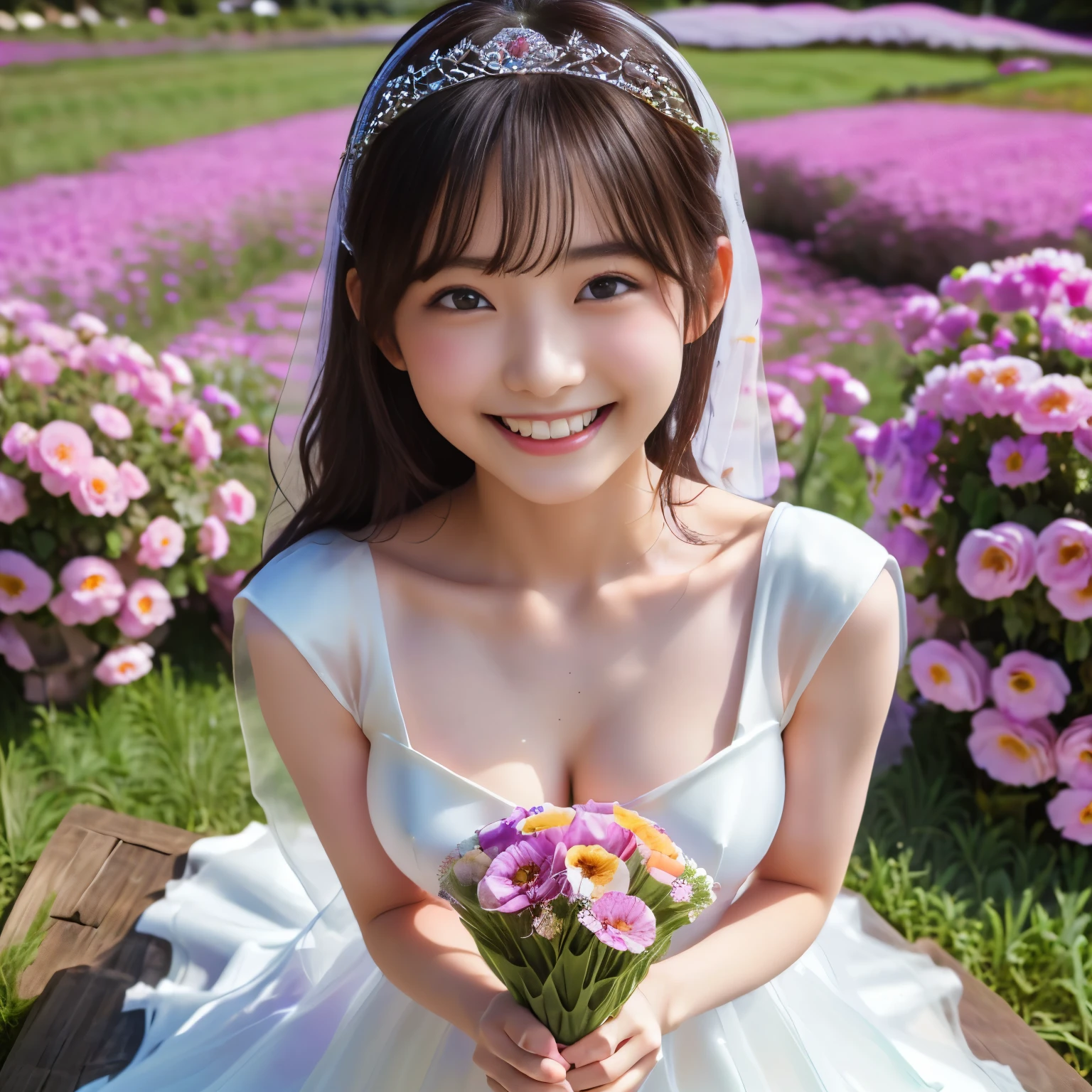 ((((The composition and angle of the girl is subjective from the viewer&#39;s perspective)))、（The girl and the viewer are lovers)、
A girl with a face she only shows to people she trusts、(1 Super sexy and super cute super big Japanese girl), brown hair, Great face and eyes, Tanuki face、Big eyes, Drooping eyes、Long and plentiful毛、thick and large erotic lips,、(wide open chest and high:1.1), Beautiful bigSuper big, Bare Chest, (Amazingly beautiful girl), brown hair,, (highest quality:1.4), (Super detailed), (very detailed CG integrated 8k wallpaper), Very detailed, High resolution raw color photos, Professional photography, Good balance between head and body,(((Super cute smile)))、 Super sexy and super cute mature woman, ((Chubby、A plump, voluptuous, selfish body that looks like it would be comfortable to hug, Round face,Tanuki face、Thick eyebrows、Big eyes。Drooping eyes、Long and plentiful、thick and big erotic and sexy lips、 About 40)),  (((ブラウンのストレートロングヘア、Cat ear,))) 、Flashy makeup, Fuller lips, Sexy Gaze,  (((A girl holding a beautiful bouquet))), Looking at the camera, Low angle shooting, Cute duck mouth,((Very precise and accurate anatomy)),  (masterpiece:1.43), (((Perfect Anatomy)))、（((Perfect proportions))), Realistic photos, Full Shot, whole body, (height: 148cm), has two legs,Has two arms、has two legs, It should have two arms、Exact finger count)) 、sexual excitement、(((Super big)))、、(((Super big)))、(((Super big)))、(((Super big)))、(((Super big)))、(((Super big)))、A shy and cute smile、(((Super big)))、(((Super big)))、(((Super big)))、(((Super big)))、、(((Super big)))、、(((Super big)))、(((Super big)))、(((Super big)))、(((Super big)))、(((Super big)))、、(((Super big)))、、(((Super big)))、(((Super big)))、(((Super big)))、(((Super big)))、(((Super big)))、A shy and cute smile、(((A girl holding a beautiful bouquet)))