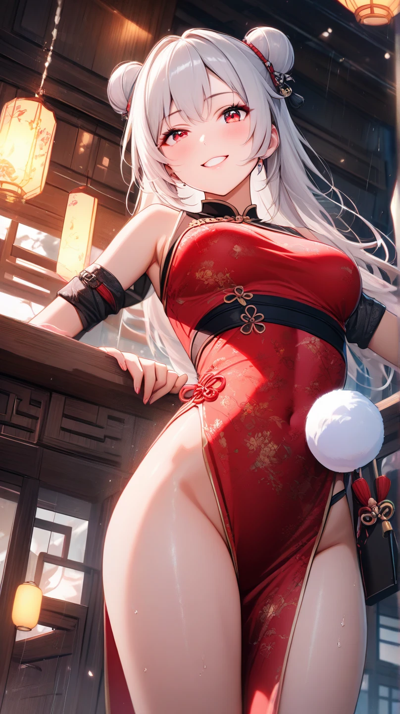 personage: ningguang \(genshin impact\)
Description: long hair, breasts, looking at viewer, bangs, multiple girls, large breasts, hair ornament, red eyes, 1boy, dress, holding, bare shoulders, sitting, ass, ahoge, white hair, hetero, heart, censored, detached sleeves, , solo focus, looking back, indoors, from behind, white dress, mosaic censoring, , no panties, pov, chinese clothes, bent over, frilled sleeves, china dress, hand fan, dress lift, spread , folding fan, hair stick, pov hands, holding fan