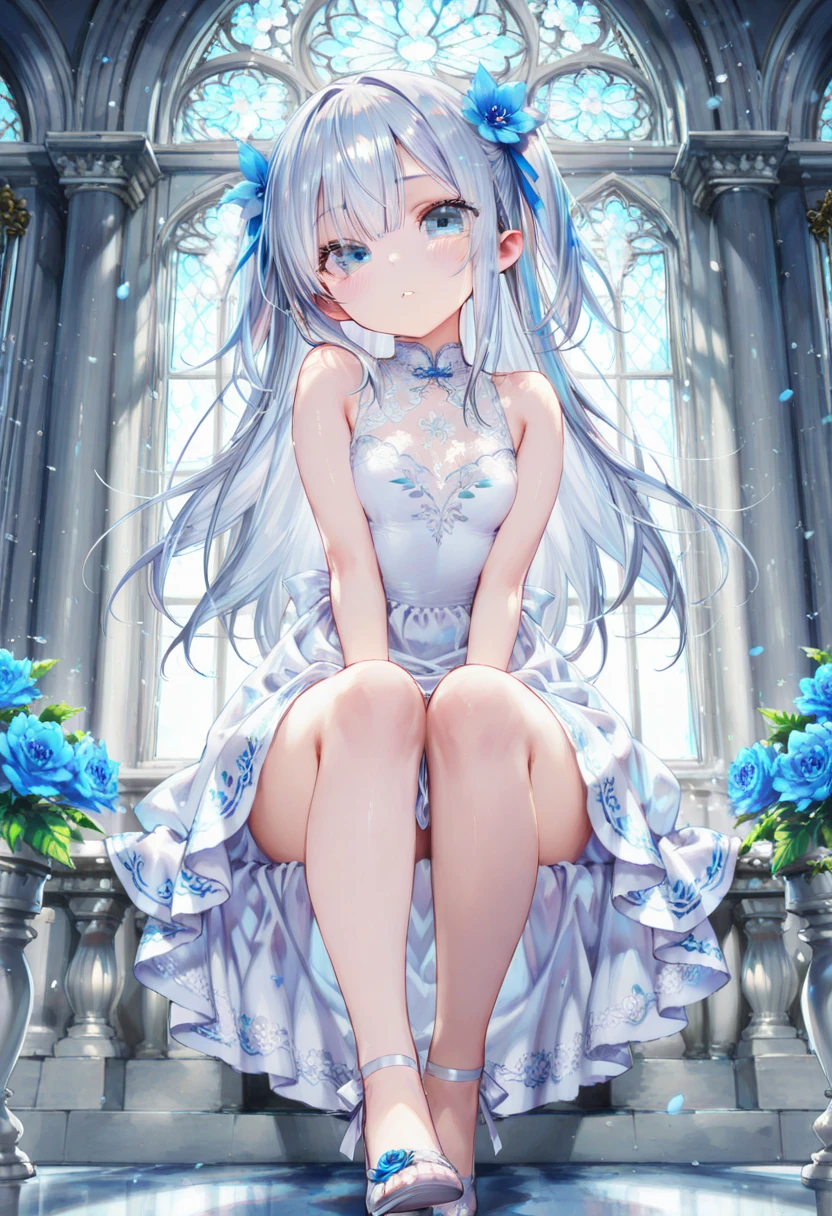(masterpiece,ultra-detailed,best quality:1.5)(uncensored,mosaic censoring,realstic,illustration,perfect-composition,Clean skin,photographical skin,shiny skin,shiny hair, detailed beautiful face,photographical hair,detailed background,shaved:1.2),<lora:add_detail:1>, (petite girl:1.5) (twin tails,long hair,straight hair:1.2), <lora:unhorny_v01:3>
<lora:Ice-Fashion-V1:1> ice,(ice dress:1.2),ice object,hari ornament,blue eyes,(floating ice crystals,white thighhighs:1.2)