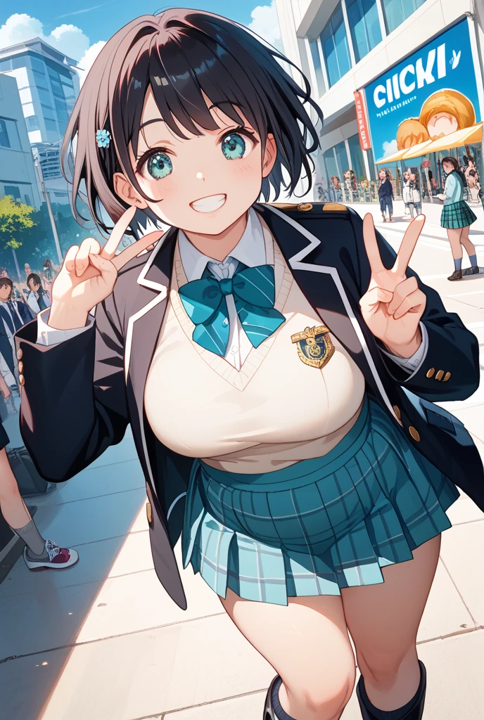 (KuminWaifu:1), cute, smile,(school uniform:1.2), sexy pose, looking at viewer, curvy, hand up,wide hips, thighhighs, (breast focus:1.2),
(realistic:1.2), (realism), (masterpiece:1.2), (best quality), (ultra detailed), (8k, 4k, intricate),(full-body-shot:1),(Cowboy-shot:1.2), (85mm),light particles, lighting, (highly detailed:1.2),(detailed face:1.2), (gradients), sfw, colorful, detailed eyes,
(detailed ladscape, city, street, cars, buildings:1.2),(detailed background),detailed landscape, (dynamic angle:1.2), (dynamic pose:1.2), (rule of third_composition:1.3), (Line of action:1.2), wide shot, solo, daylight,
<lora:KuminTsuyori_character-20:0.7> <lora:reiqStyleLORA_v2:0.6>