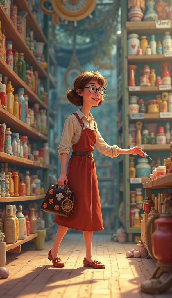 Amelia in the Attic:
Amelia is shown in her dusty attic, surrounded by old boxes and furniture. She’s holding the small, ornate key in her hand, with a look of curiosity and surprise on her face. Sunlight streams in through a small window, illuminating the dust particles in the air. Just a cartoon not realistic 