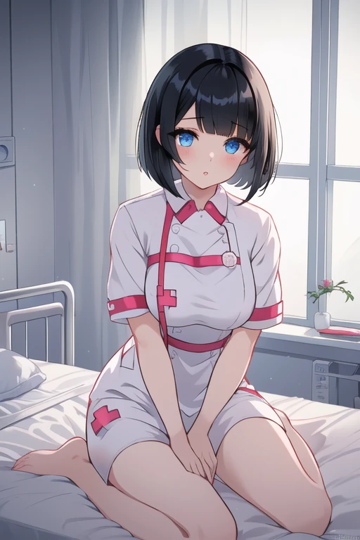 Also:zero's Alsom、light blue hair、short hair、table top、High resolution、many girls multiple girls、large crowd、lots of cute girls、big and full breasts、naughty body、See-through、throw、、whole body、Are standing、Look up at me、confused face、blush、embarrassing、Excited、white breath、black pantyhose、female shape'Private parts are clearly visible、I can see your nipples、white skirt、micro mini skirt、very short skirt、hospital、hospital room、Many people々々々々、in the crowd、bare chest、show your chest、Upper grade、A lot of milk comes out from the nipples、Breast milk gushes from the nipple、white nurse uniform、cat ears nurse uniform、white one-piece nurse uniform、Bangs that cover one eye、pink hairpin、sit on bed、white sandals、white pantyhose、open your legs、open thighs