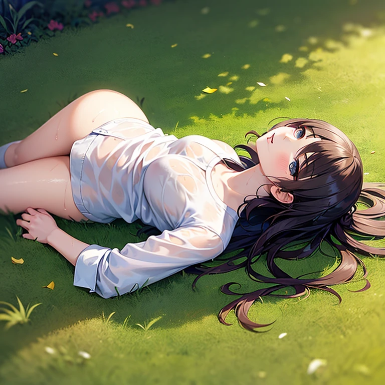 Masterpiece, ArtStation, Sexy girl laying in a windy stormy rainy field wearing a diaper, dark sky