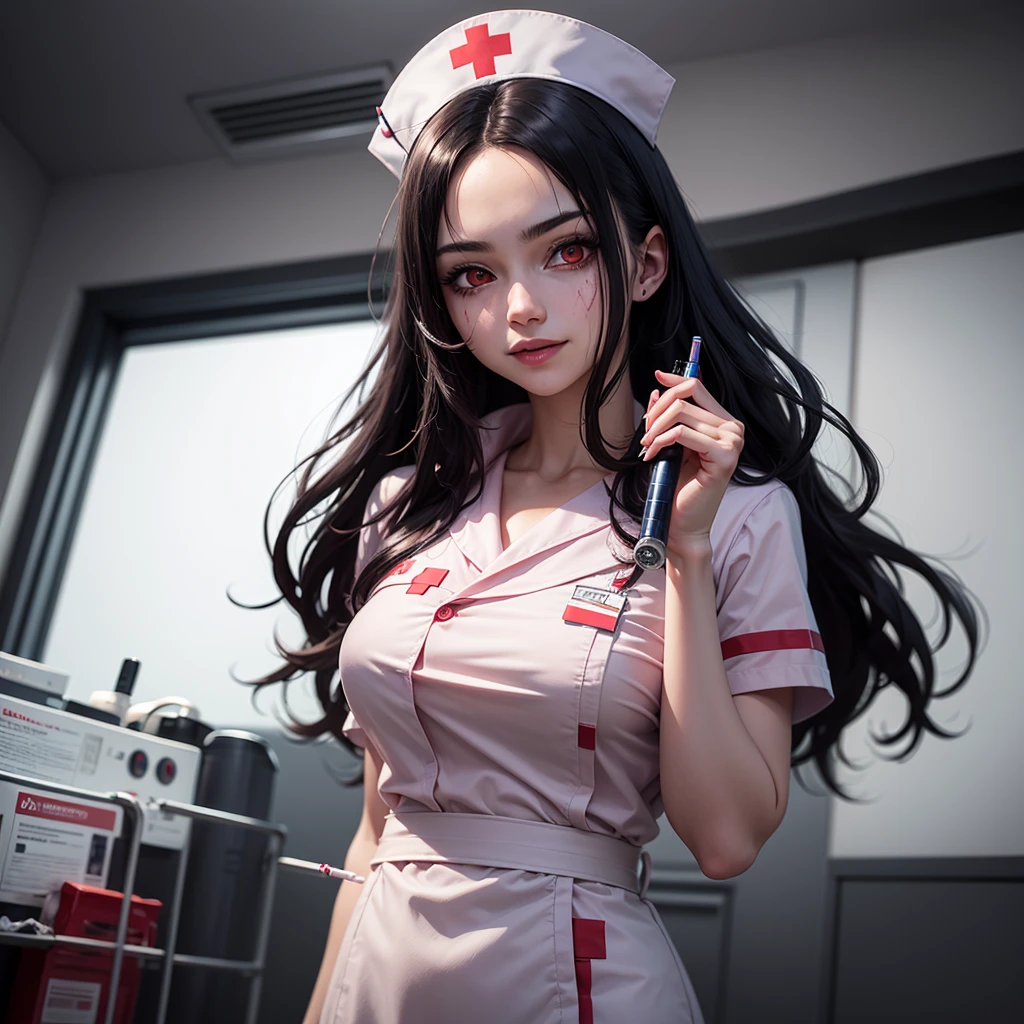 A very beautiful young woman nurse sitting and writing something, UHD, 8k, beautiful