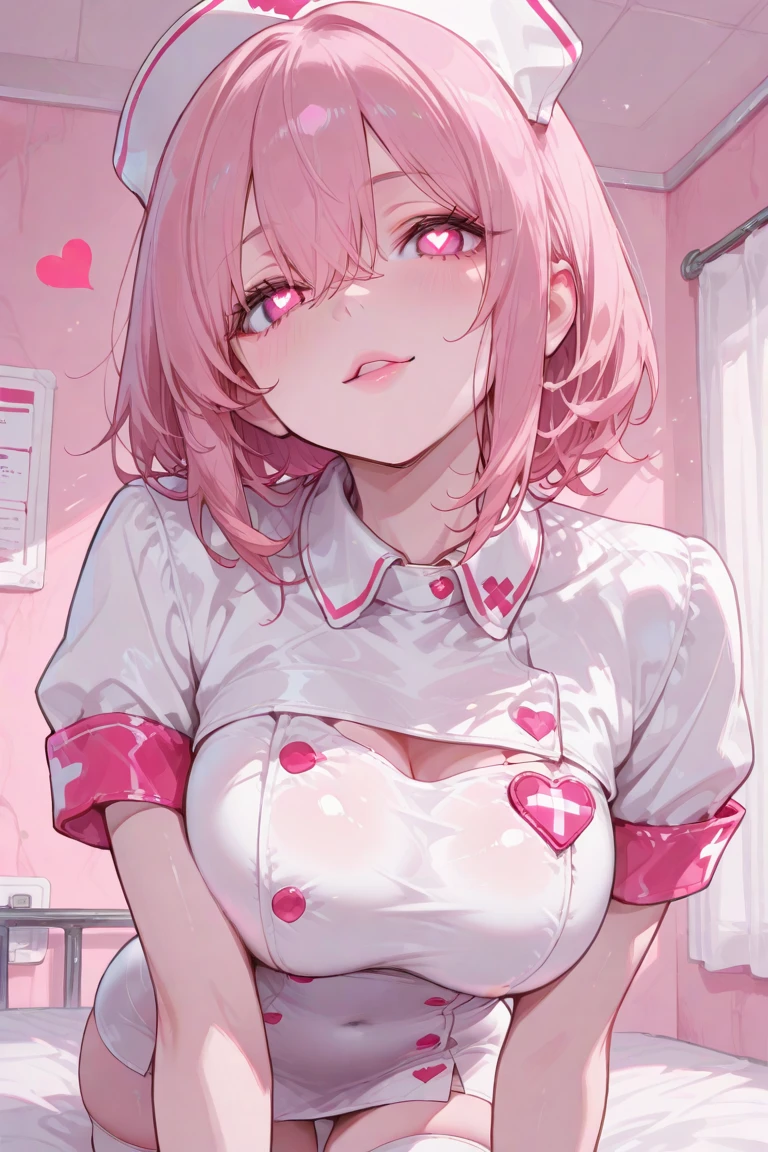 dentist,In the hospital,Medical equipment in the vicinity,Examination table(Medical bed)lying back,Crawling on all fours on the operating table,Fluffy light brown and pink mixed hair,Sexy Nurse Clothes,Eyes are hearts,Breathe upwards,Smokexxx,Raise your eyes and bring your face closer,Kissing face,Smile on his face,Face full of pleasure,ecstacy,SEX,Surrounded by multiple men,Men grabbed me on the head、My hair is being pulled,Shy face,red tide,During medical examination,injection,White liquid overflowing from the crotch,Kimesek,Drugged face,AHE Face,I'm glad to drool,Laugh with tears in your eyes,Nipple bumps,Full of white liquid on the chest and face,