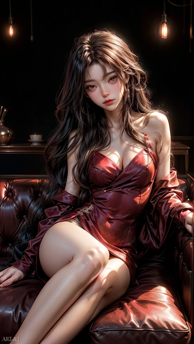 Masterpiece, absurderes, Highly detailed:1.3), dream-state, Digital painting beauty, (Sitting, mature, Slim, Slender,) view the viewer, (Masterpiece), (Best quality:1.2), absurderes, Intricate details, skin indentation, cleavage, Huge breasts, (Highly detailed skin:1.2), (author:Alphonse Mucha Echo Chernik Megan Laura Cho Bingqiang), Sharp focus, Soft and colorful, Centered, symetry, picure, Intricate, voluminetric lighting, Beautiful, rich deep color, Ultra detailed, Digital painting, Mysterious magic, Focused, lush colors, Canon Eos 5d Mark IV and Fujifilm Superia X-TRA 400 film, (Extremely detailed oil painting:1.2), Glow effects, godrays, handpainted, Renders, 8K, rendering by octane, 4 d cinema, blender, Dark, Super delicate atmosphere 4K, cinematic sensual, Sharp focus, humorous illustration, great depth of field, Masterpiece, colours, 3d octane render, 4K, concept-art, trending on artstationh, Hyperrealistic, Vivid colors, Extremely detailed CG unifies 8K, 8K, Diamond, and wallpaper, trending on artstationh, trending on CGSociety, Intricate, High detail, Dramatic,1girll,Outdoor photography,Indoors,long braid,Spread your legs,(Red transparent gauze dress),(red veil),{(Red stockings)},Abdominal exudate,(Red sexy lingerie),(((leg loops))),neck rings,Tattooed with,((Wear a bracelet,choker necklace))(full bodyesbian:1.5