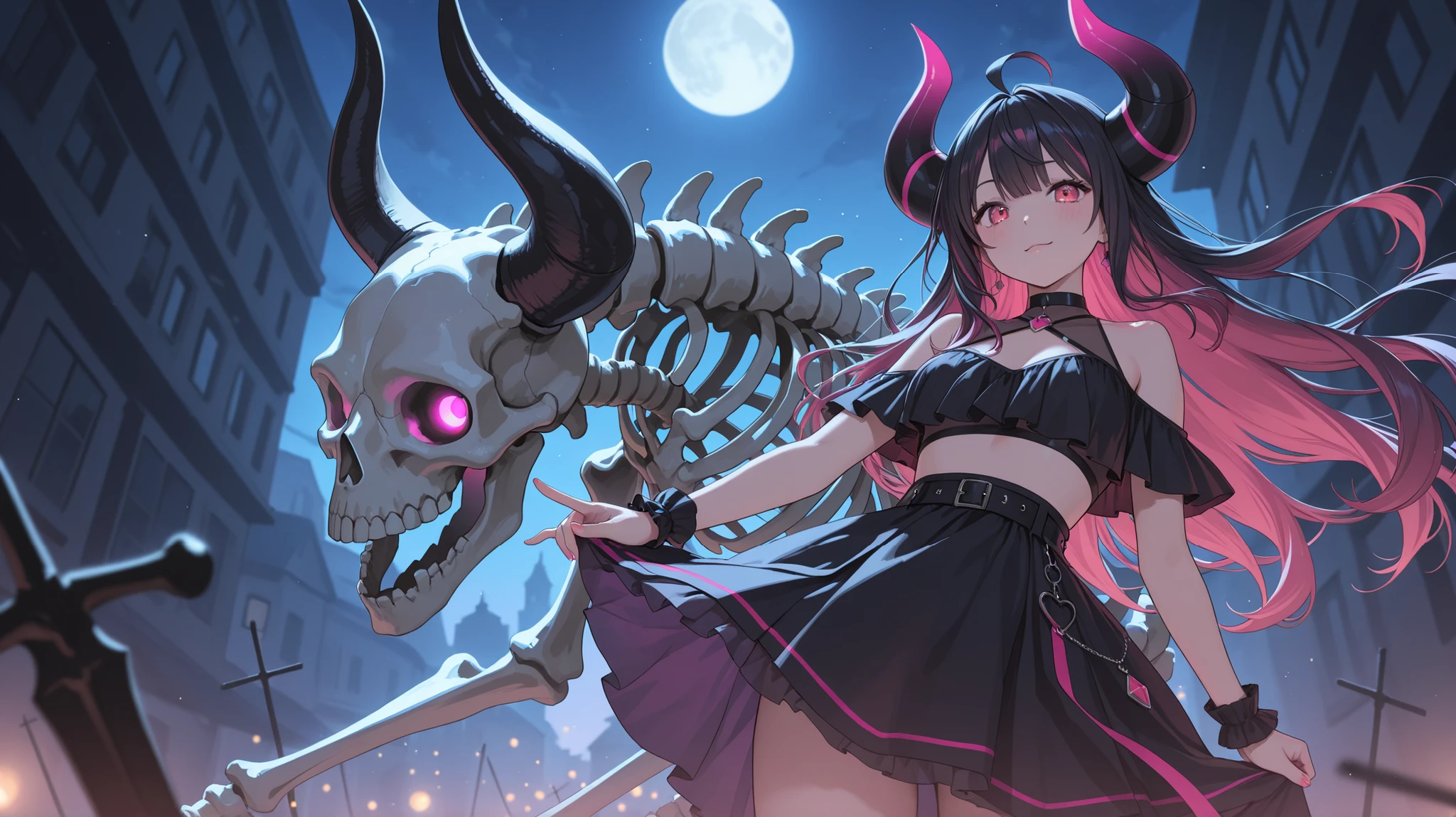 giant horned skeleton、vivid colors、masterpiece、top quality、8k