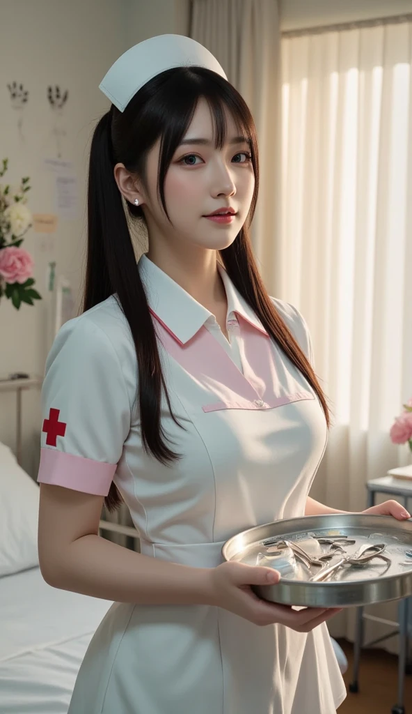 best quality, realistic, (nurse:1.4), (sexy:1.5), laugh