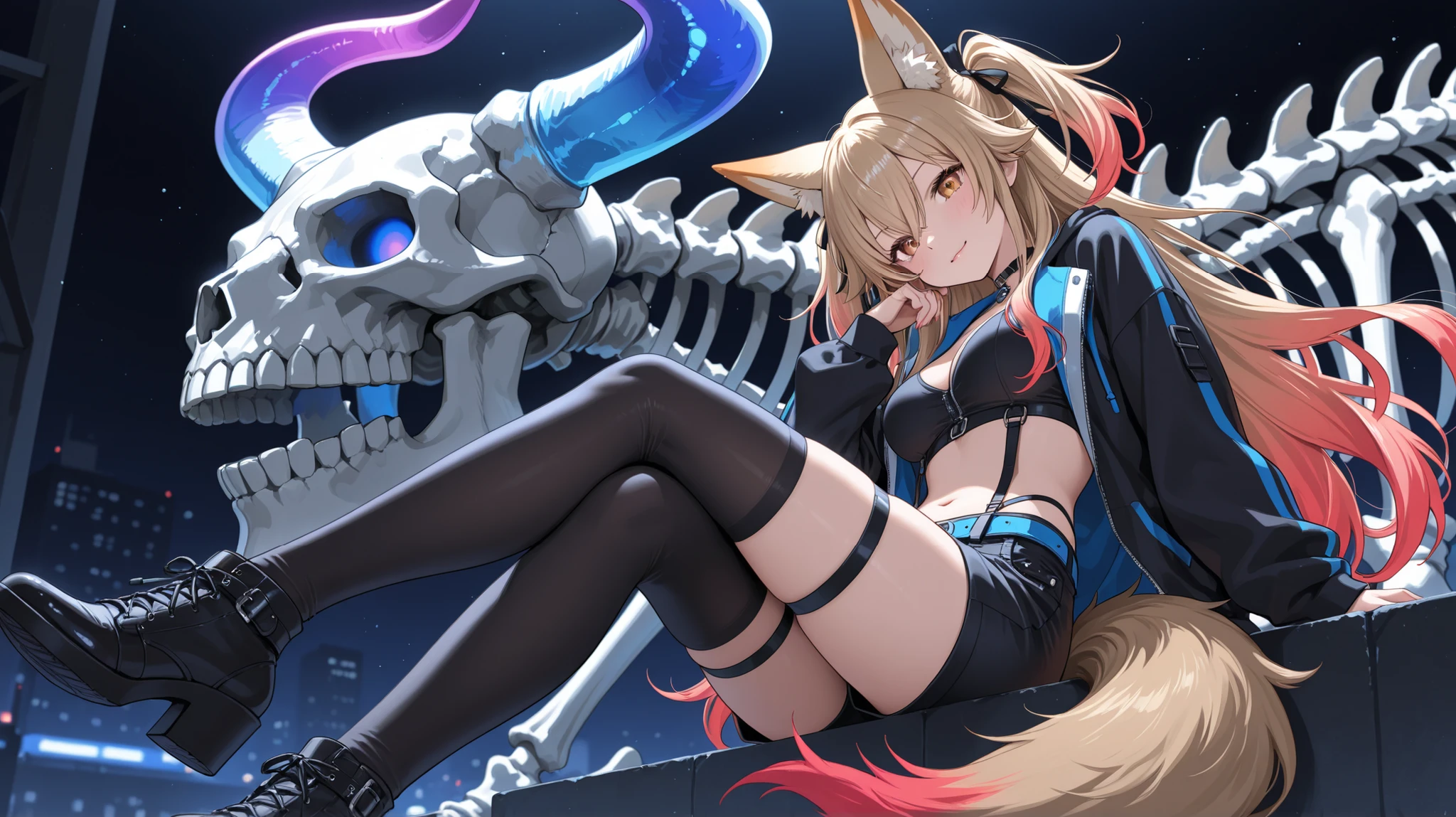 giant horned skeleton、Coyote、vivid colors、masterpiece、top quality、8k