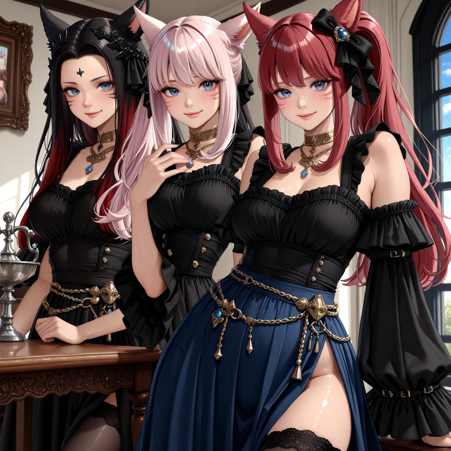 quality,8k,Highly detailed CG unit, masterpiece,High resolution,top-quality, real texture skin,surreal,Increase the resolution,RAW Photos,highest quality,Very detailed,From below,Cool Beauty,Glamour Women, Cool pose,Gothic Lolita,A skirt full of frills,Red accent embroidery,long hair shining white, Mysteriously glowing crimson eyes, Queen, world, Crystal Flower,Sparkling stained glass like a kaleidoscope,Majestic cathedral,Layered skirt with details, Detailed embroidery, Very layered ruffles, Detailed Texture,A geometric magic circle above your head,Ornamented silver walking stick,The hidden forbidden sanctuary,