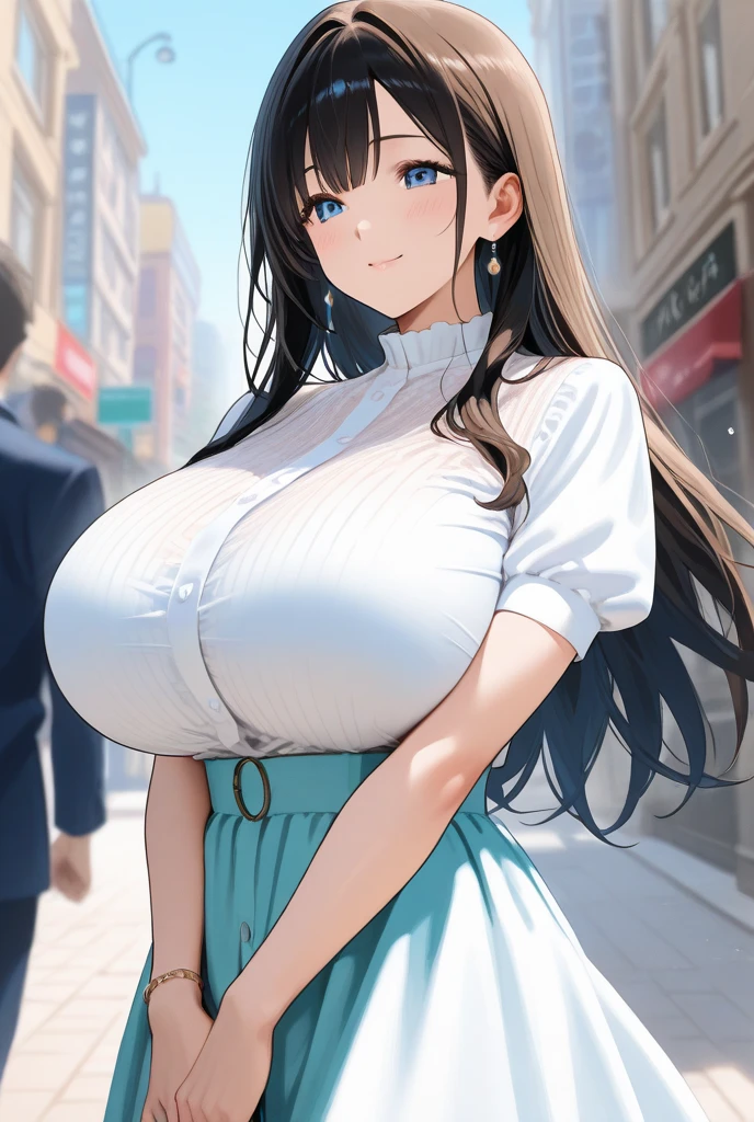 Big Breasts:1.2、、highest quality、Very detailed、Highly realistic eye masterpiece、highest quality、Very detailed、Browsing Caution、Nipples、city、crowd、Black Hair、No pants、From below、Pussy、Love Juice、Big Breasts、Lifting the skirt with one hand、Masturbation、Pee、crowd、Pussy、Perfect Face、Long Hair、、sit、White Dress、Sundress