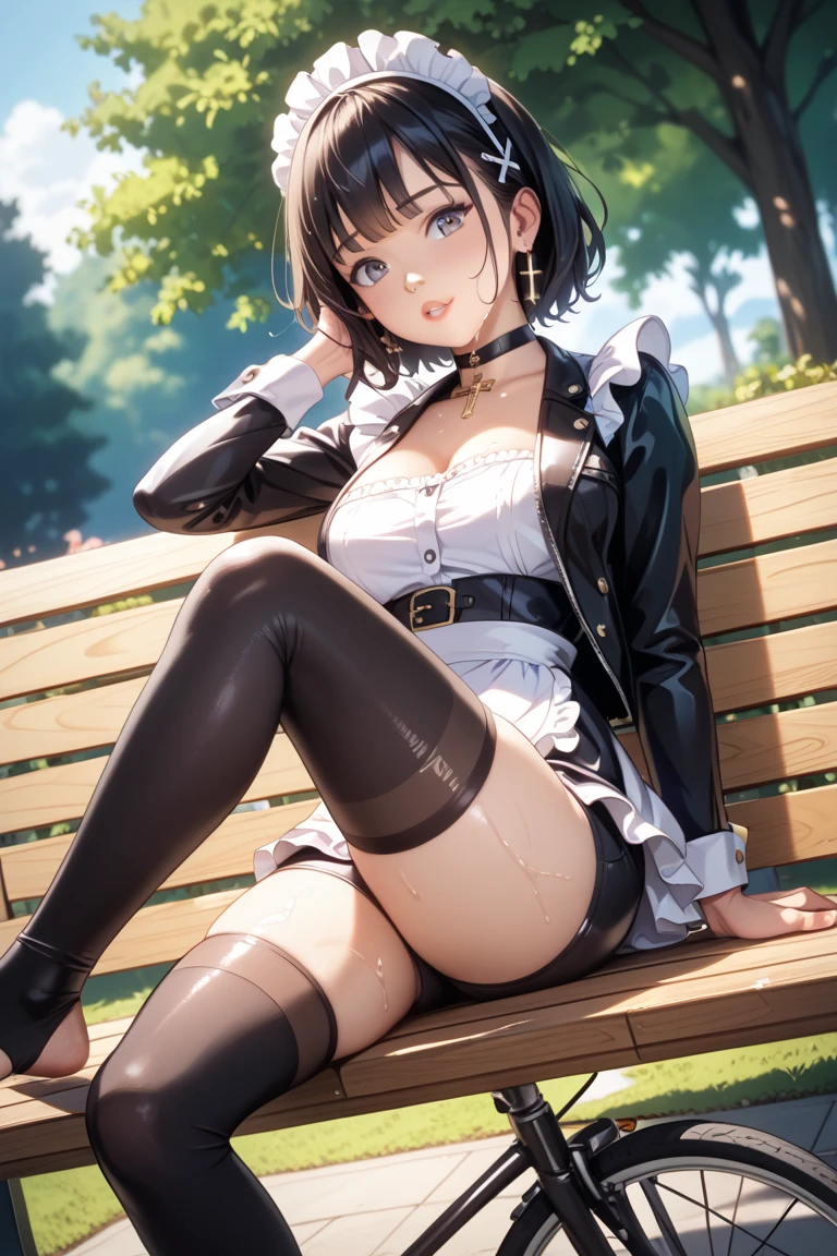 (masterpiece), (best quality), (Very detailed),Black pantyhose, skirt, long legs, permanent, Flower Field, Octane Render,