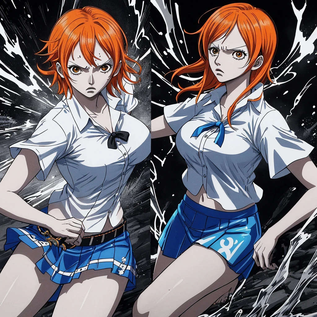 masterpiece, best quality), intricate details, 1 girl, woman, red hair, straw hat, Shanks, shanks \ (one piece\), scar on face, (long hair), shirt, white shirt, female focus, clothes, collared shirt, pants, cape, black coat, shirt, scar, sandals, pectorals, partially unbuttoned, cleavage, black coat on shoulders, nature, scenery, upper body, straw hat,

((front view)) ((close up shot)) ((solo)) ((Twisted Updo: Long hair twisted and pinned up into an elegant updo, often with loose tendrils left out))

...