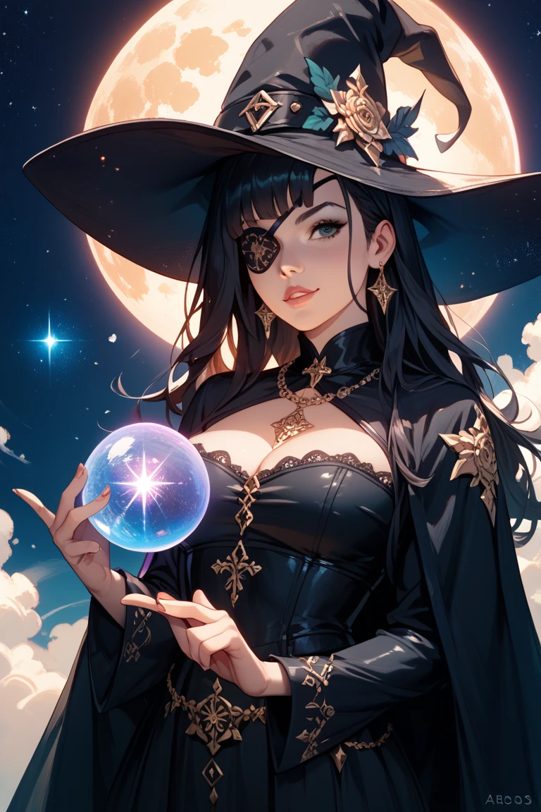 1 girl, full body, 35 years old, witch, work magic, Sparkling